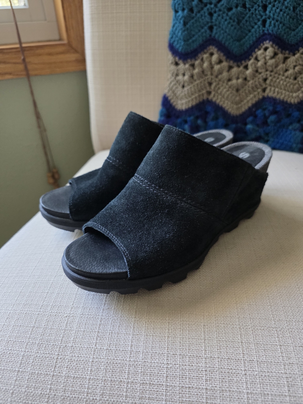 Sorel Women's Black Suede Open-Toe Mule Slides